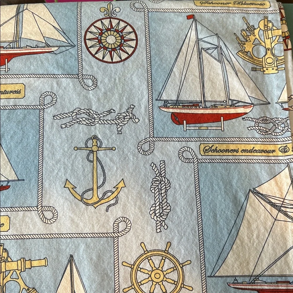 Ocean sea life shower curtain theme schooner sailboat anchor rope knots euc